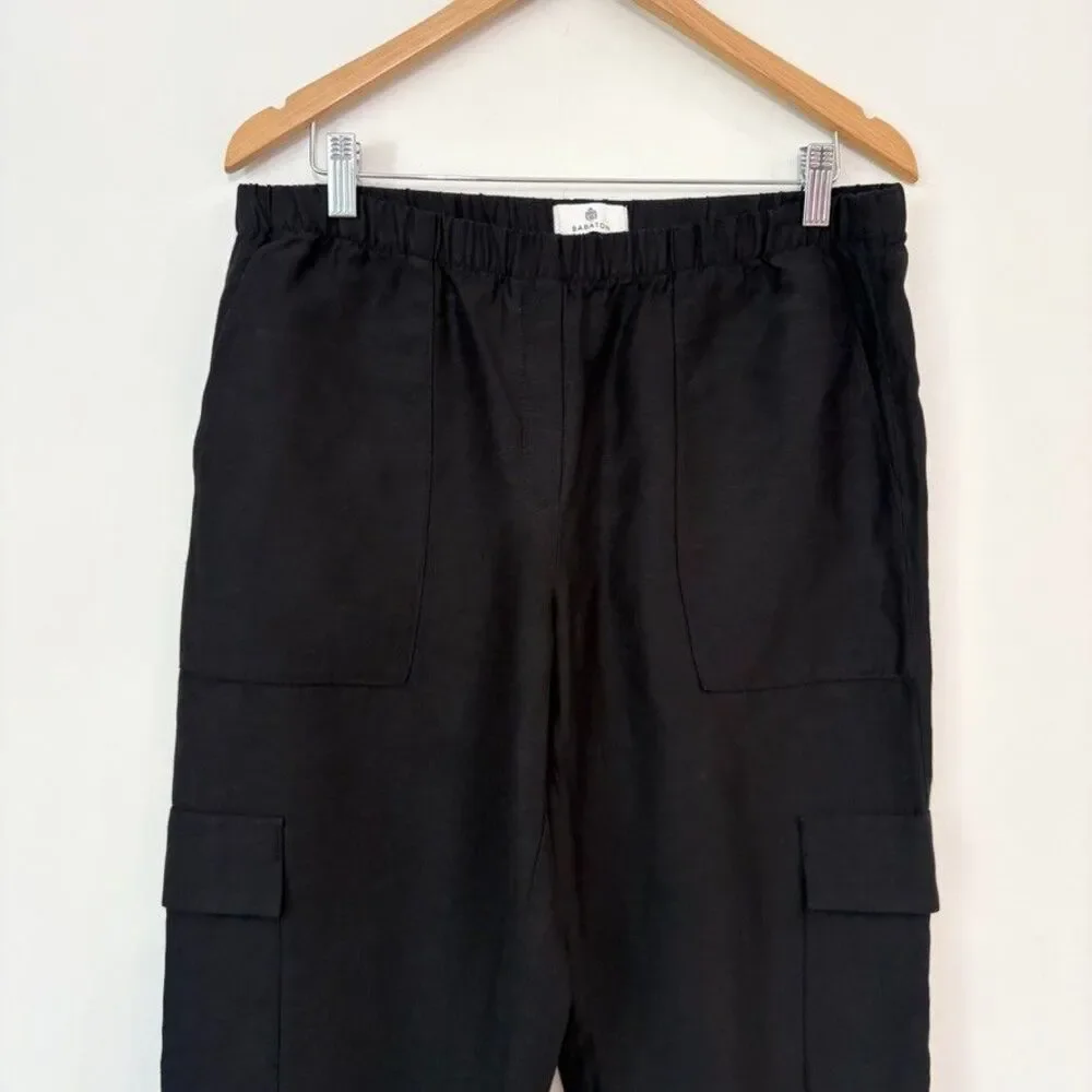 Aritzia Babaton Pants Titan Cargo Linen Blend Pull On Sz 10 Minimalist Utility